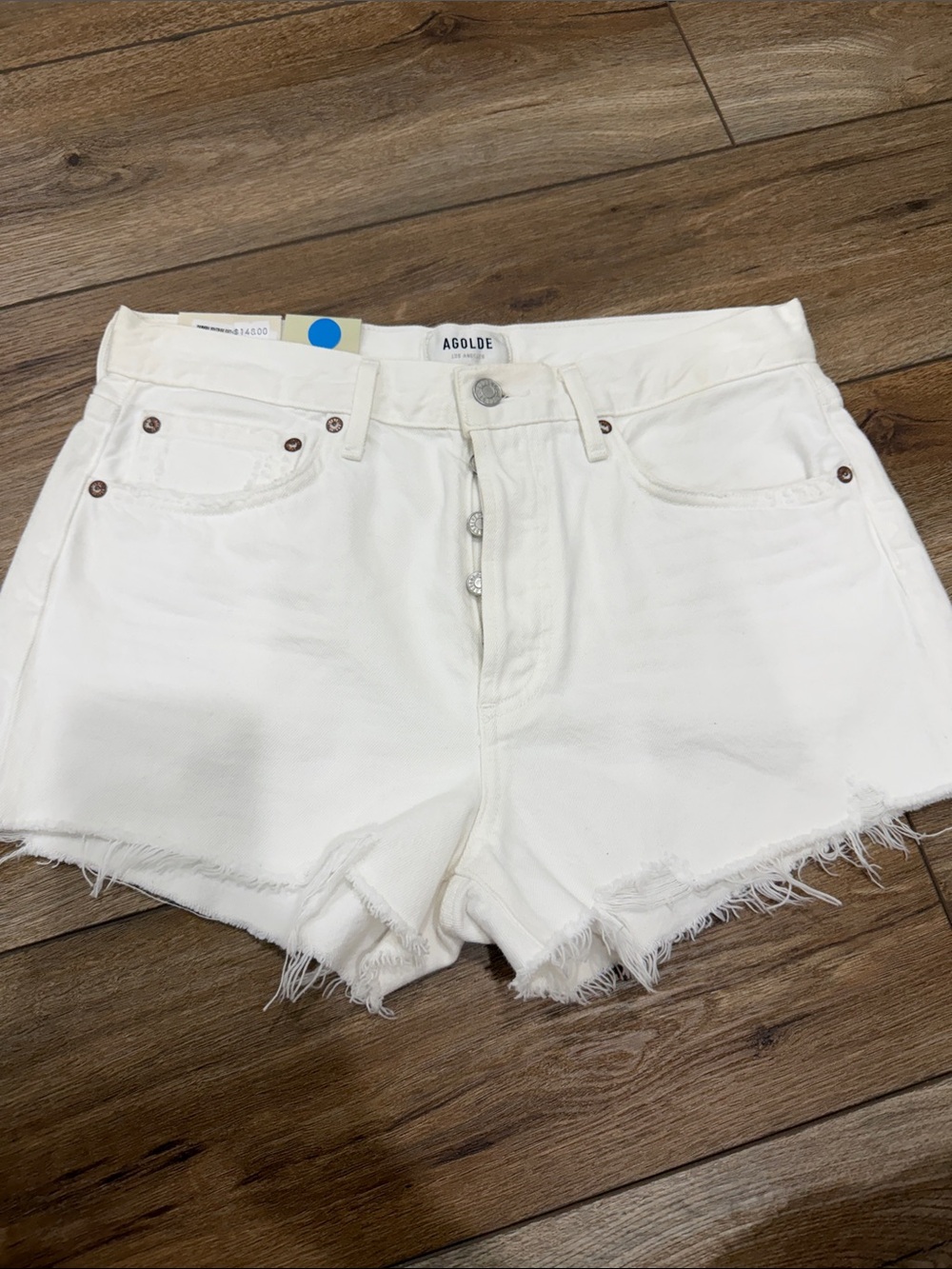 Agolde White Raw-Hem High-Rise Denim Shorts